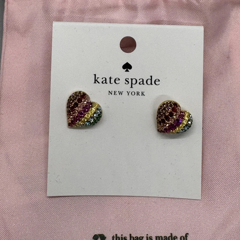 Kate Spade Womens Heart Stud‎ Earrings OS Multi Rainbow Pavé Crystal On The Dot